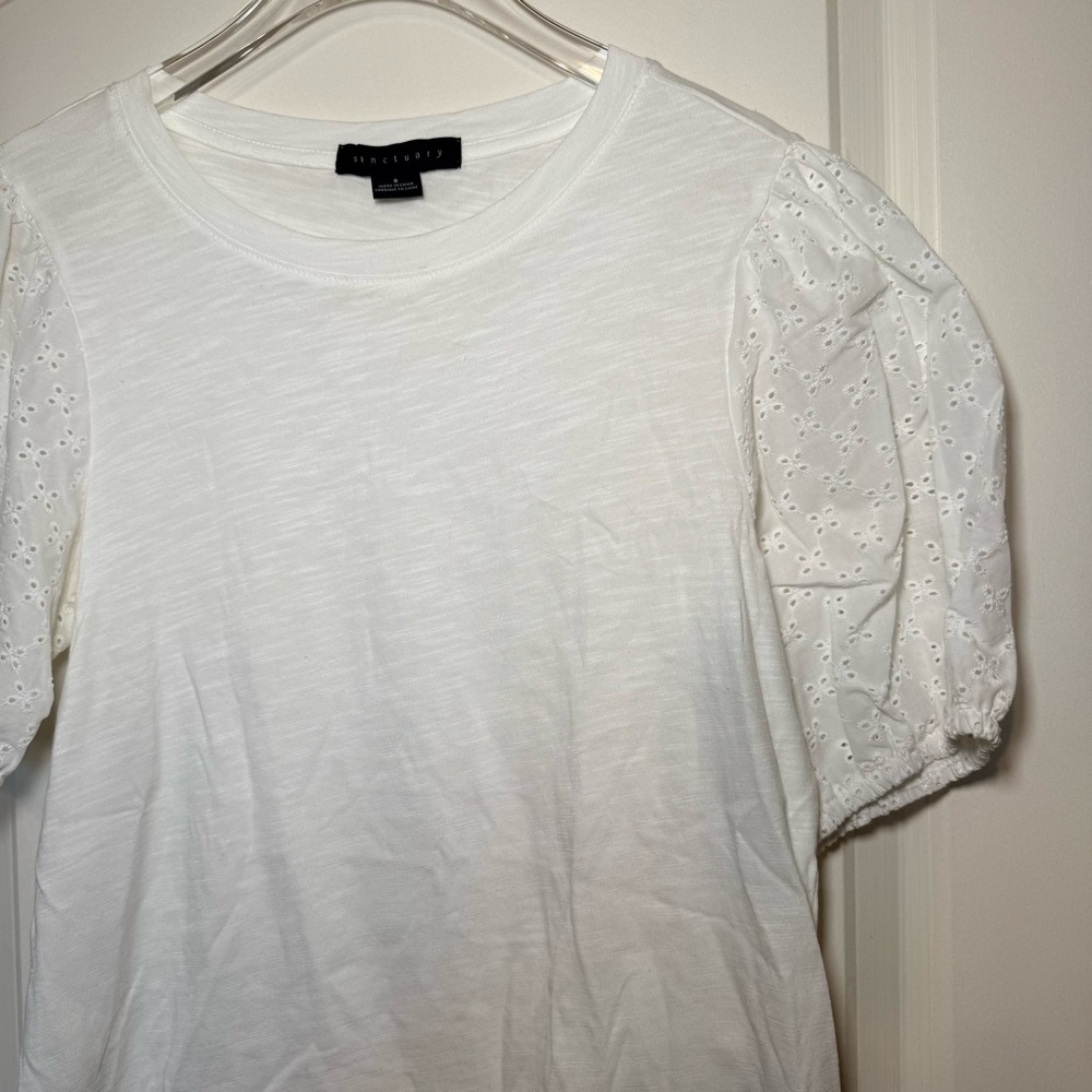 Sanctuary White Puff Sleeve Eyelet Tee - Picture 2 of 3